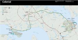 Brochure map of Colonial National Historical Park which includes Historic Jamestowne and Yorktown Battlefield