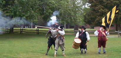 ST Maries Cittie Militia firing matchlocks during Jamestown Day