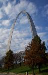 Looking up at the Gateway Arch in fall