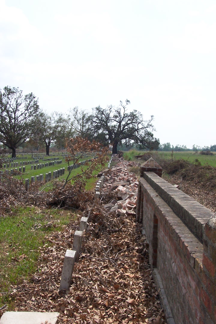 historic wall around Chamette National Cemetery damaged by Hurricane Katrina
