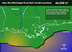 Map of south Louisiana coast 46,000 years ago