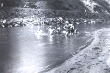 Historic image of people swimming on the John Day River.