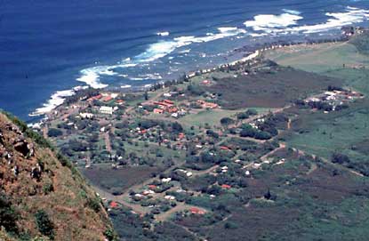 View of Kalaupapa Settlement from top of cliffs.