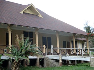 A large building with a lanai (porch).