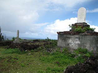 Gravesites at the top of a crater