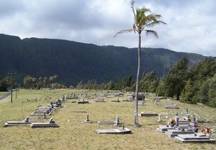 A cemetery with many gravesites.