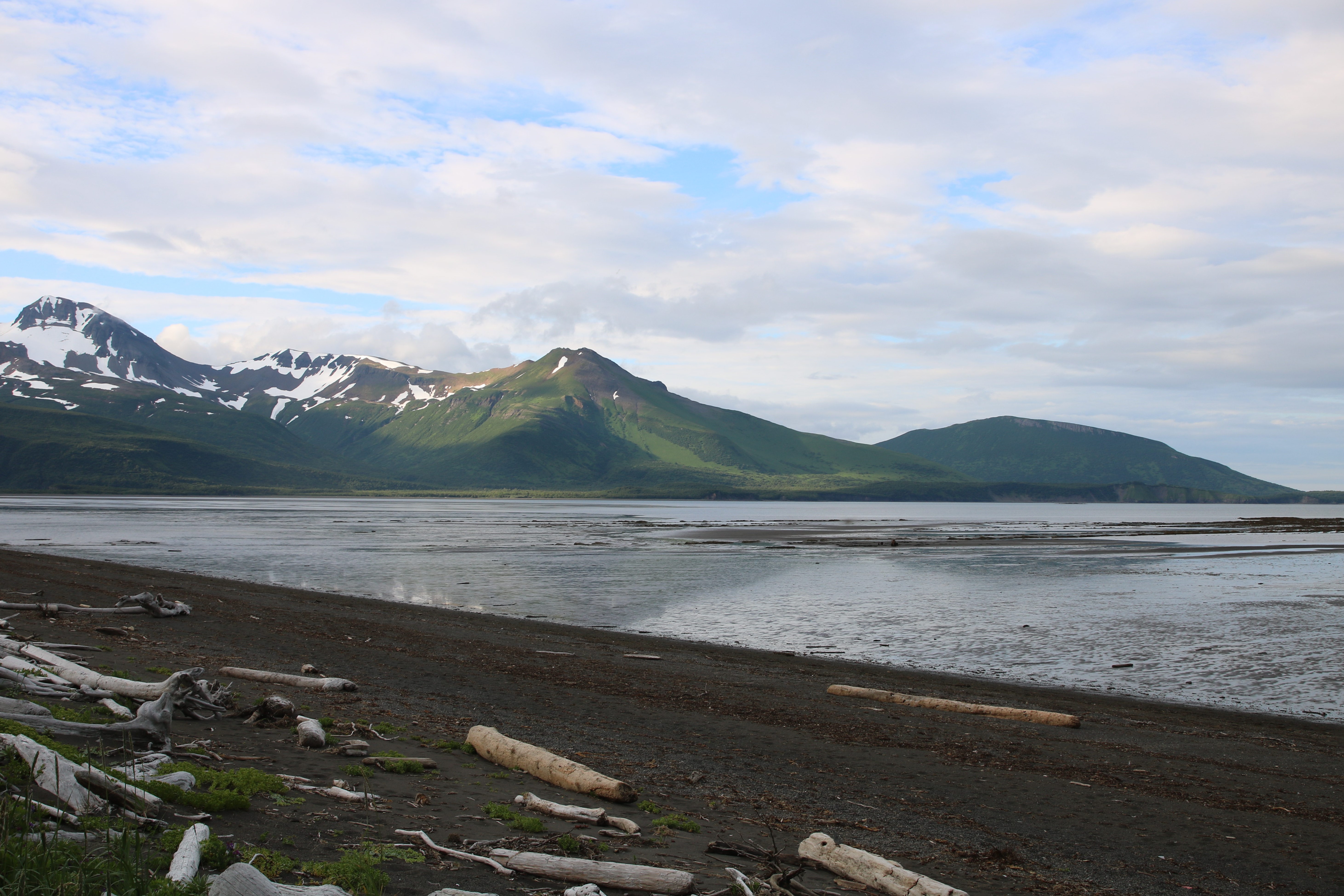 Mountains and water from beach