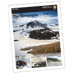 Cover of Novarupta Park Info Guide featuring a snowy landscape and two small figures