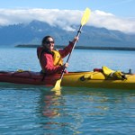 A kayaker enjoys her time on Naknek Lake.