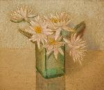 pink tropical waterlilies in green vase