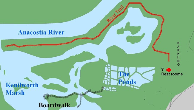 a map of ponds and trails