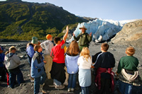 Park Ranger and group of students by Exit Glacier