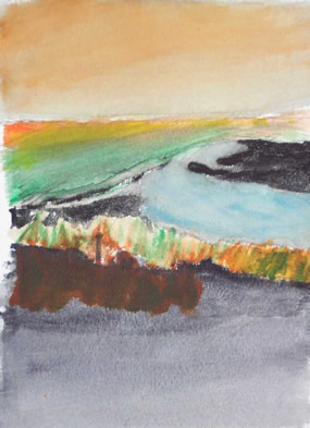 student painting of fall colors at Exit Glacier