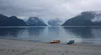 Kayaks on a beach in Kenai Fjords National Park