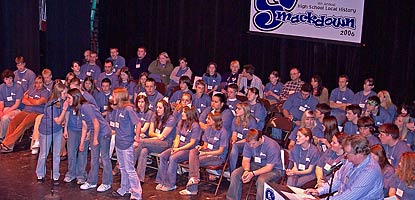 Team members confer over an answer at the 2006 High School Local History Smackdown.