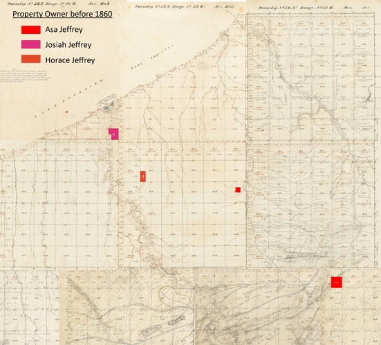 Ontonagon area properties of the Jeffrey brothers prior to 1860 are shown on this partial map of the county.