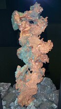 A native copper specimen on display at the A.E. Seaman Mineral Museum