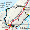 Thumbnail of piece of Keweenaw Heritage Sites map. Click here to download a pdf version.