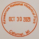 Keweenaw National Historical Park passport stamp dated October 20 2021