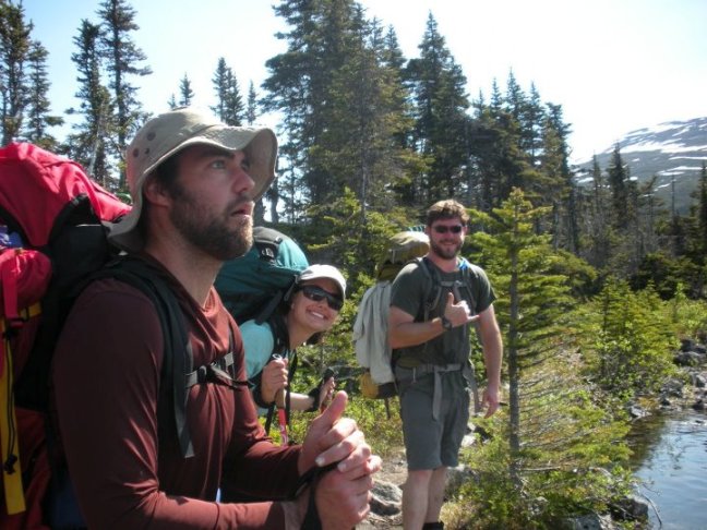 [Photo 4] Tom, Shawn, and I enjoying the hike to Lindeman City campsite