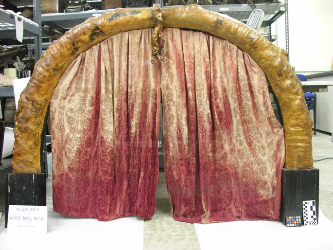 Overall image of the wood burl arch, before treatment