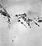 Black and white Photo of steep mountain pass