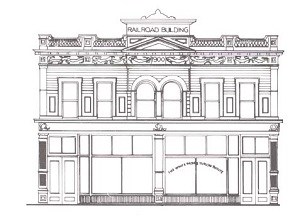 Line drawing of historic building