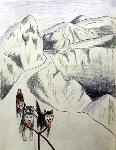 Sled dogs on trail