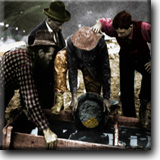 Four prospectors panning for Klondike Gold