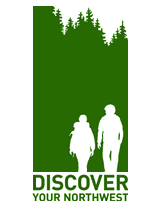 Discover Your Northwest logo depicting a graphic of two hikers in a forest.
