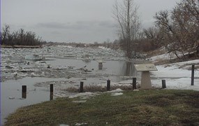 Spring flooding along the Knife River.