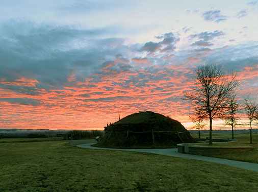 NPS Photo of Earthlodge at sunrise by Craig Hansen