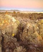 A rocky crevasse at dawn