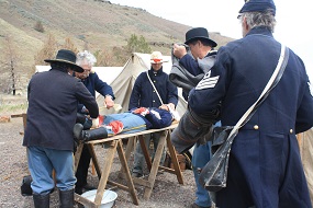 Volunteers portraying the Army during the Modoc War 