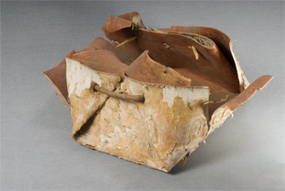 Photo of one of the hand-made birch bark baskets used to fight the July 1953 forest fire near Port Alsworth.