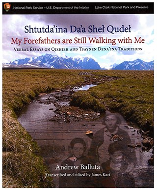 Front cover of My Forefathers Are Still Walking with Me, with book tile and photo of a stream with mountains in the background.