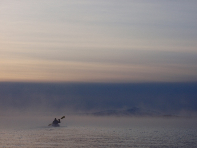 Winter kayaking on Lake Clark.