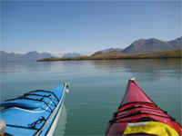 Kayaks facing east on Lake Clark.