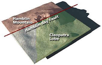 Graphic showing Hamblin Mountain and the Cleopatra lobe as they were 13 million years ago.