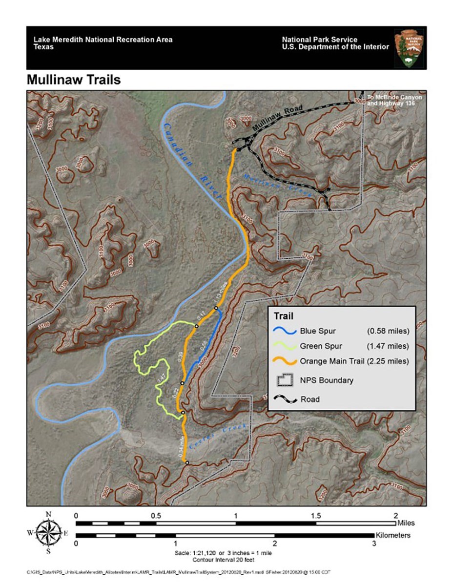 Map of Mullinaw Trail with trail mileage