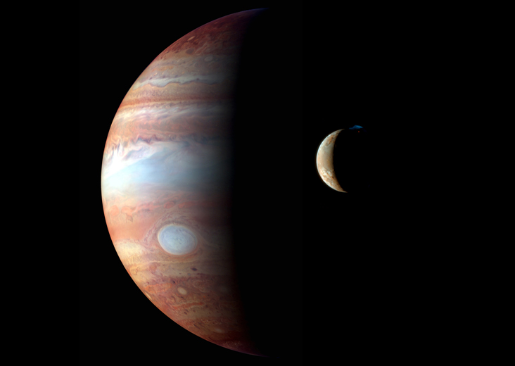 NASA image of Jupiter with its moon Io.