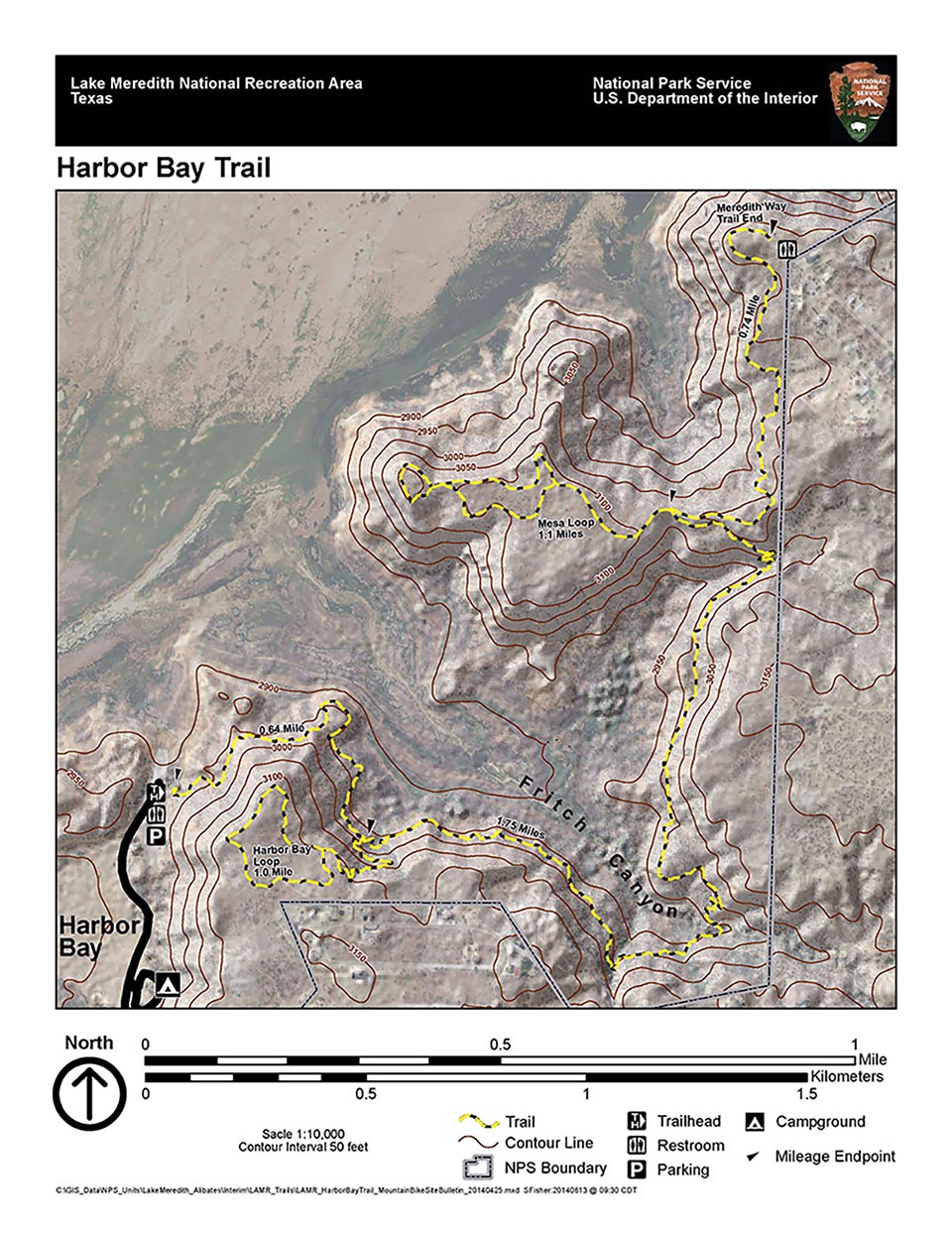 Map of Harbor Bay for hiking and biking with mileage and location