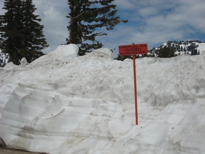 Deep snow keeps the Bumpass Hell Trail closed.