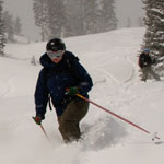 A skier carves a turn in Lassen's backcountry