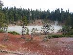 Steam rises above Boiling Springs Lake