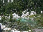 Cool water pool with algae near Bumpass Hell