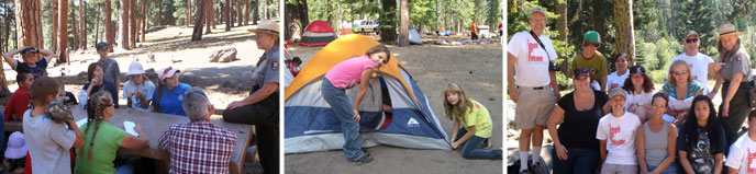 A selection of photos highlight youth camping activities