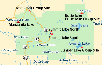 ReserveUSA map of Lassen Volcanic showing reservable campsites