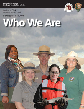 front cover of Lewis and Clark National Historic Trail Fall 2009 newsletter with five staff on the cover