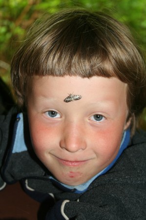Nature Camper with a moth on his forehead